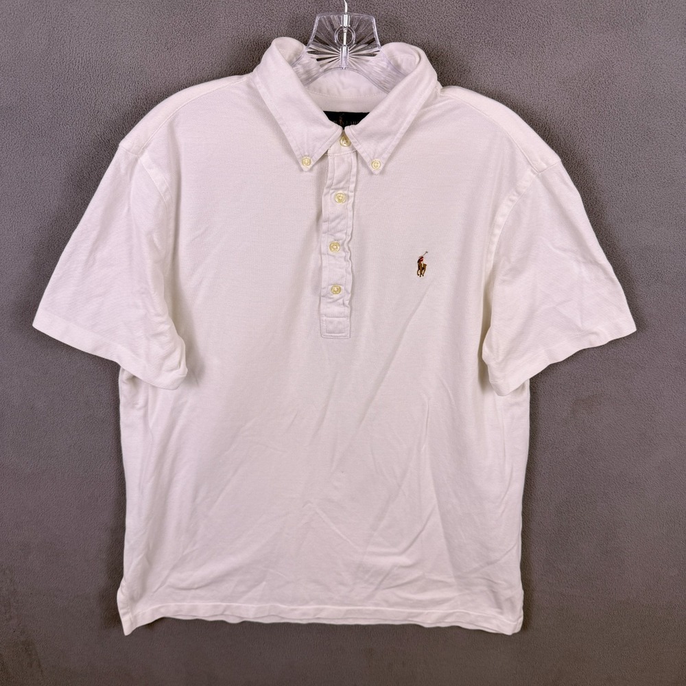 Ralph Lauren Polo Shirt Men's Large White Knit Oxford Cotton Single Stitch